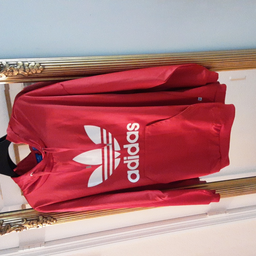 Womens Adidas red hoodie/swetshirt with white Adidas logo size large